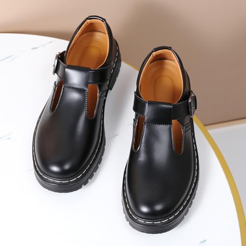 Image of Women's Platform T-Strap Mary Janes Oxford Dress Shoes | Chunky Non-Slip Classics Round Toe Comfort Casual School Work Uniform Shoes with Buckle Retro Comfortable Walking Shoes