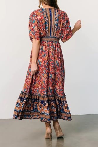 Image of R.Vivimos Women's Boho Floral Print Midi Dress with Pockets