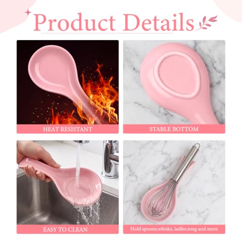 Image of Patelai Ceramic Spoon Rest Spoon Holder Stovetop for Kitchen Stove Coffee Bar Accessories Christmas Gift (Pink,Classic Style)