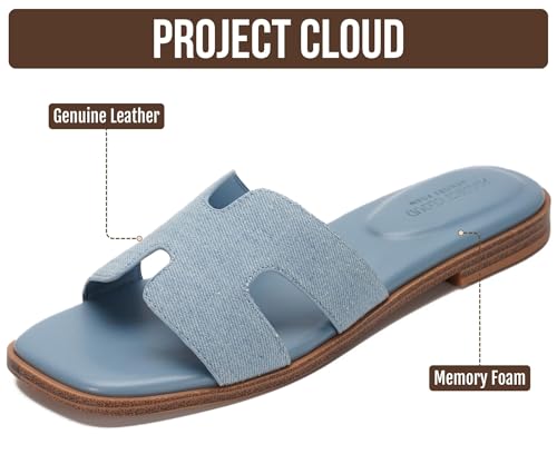 Image of Project Cloud 100% Genuine Leather Sandals for Women 2026 - Fashion Flat Womens Sandals with Memory Foam Insole Slides Sandals Women Footwear - Mules Women's Sandals (Jannel)