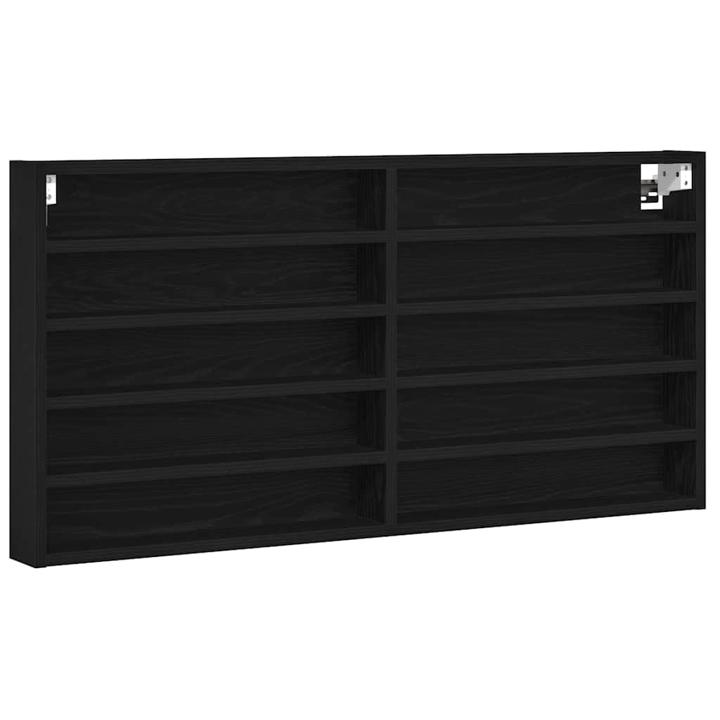 Wandvitrine Schwarz Eichen-Optik, Hängeregal mit 10 Fächern, Wandregal für Sammlerstücke 100 x 8,5 x 50 cm