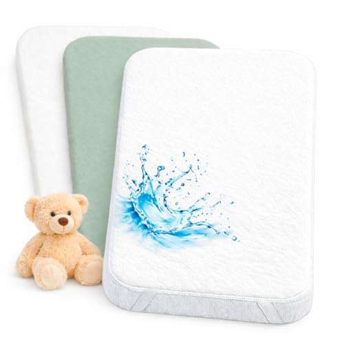 Lovely Hippo Set di 3 - 2 Lenzuola Con Angoli 80 x 160 cm 100% Cotone + 1 Coprimaterasso Impermeabile - Biancheria per Lettino, Compatibile Con Letto Montessori