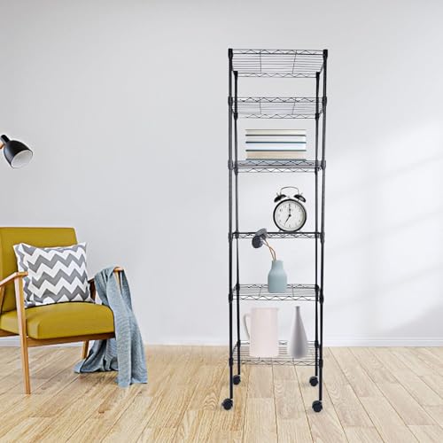 Image of Simple Deluxe 6-Tier Storage Shelves, 17.32 inch W x 11.42 inch D x 64.96 inch H Adjustable Shelving Unit with Wheels and Hanging Hooks, Black