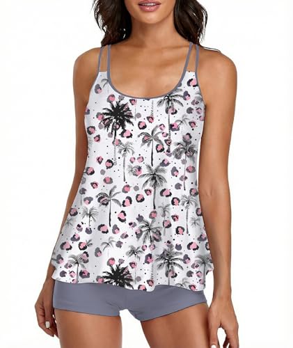 Image of Urchics 2026 Women Two Piece Tankini Swimsuit Tummy Control Plus Size Long Torso Top and High Waisted Boyshorts Bathing Suits