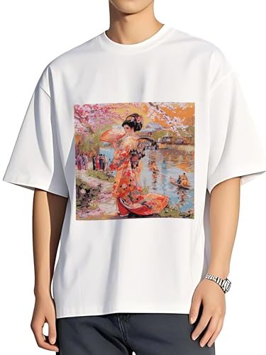 令和の浮世絵 和風 絵画 江戸 掛け軸 舞子 着物 女性 (50) Tシャツ シャツ 夏服 半袖 バイク用Tシャツ メンズ 綿 ジョギング 吸汗速乾 丸襟 ファッション スポーツ 快適 通気性 柔らかい カジュアル おしゃれ かわいい ギフト カジュアル