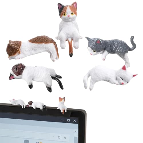 UIEXEA 5 Pcs Figurines Chat Miniatures, Décoration Mignonne pour Écran d’Ordinateur et Tableau...