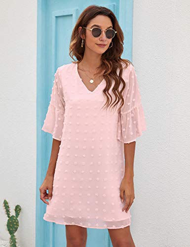 Image of Blooming Jelly Womens White Dresses Short Sleeve V Neck Ruffle Cute Sun Dress Chiffon Flowy Shift Mini Dress