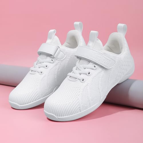 Youth Girls Boys White Cheerleading Shoes Athletic Training Tennis Breathable Competition Mesh Hook&Loop Cheer Sneakers3