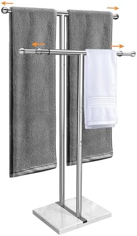 Kayfia 40 Standing Towel Rack with Weighted Marble Base. Width Adjustable & Taller Bathroom Towe...