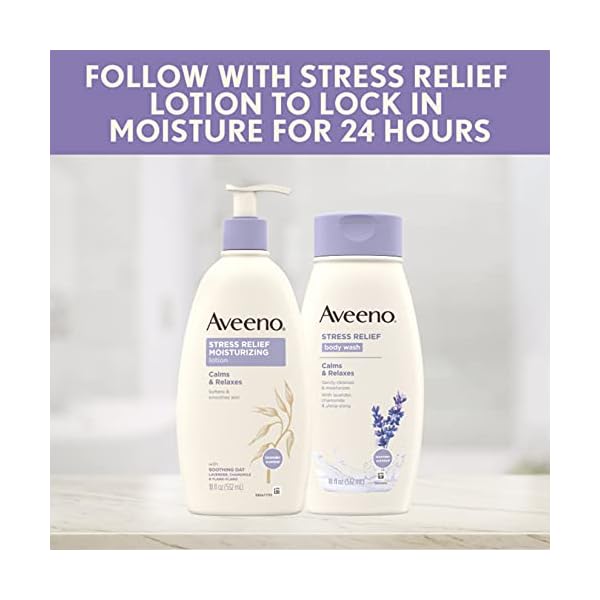 Aveeno-Stress-Relief-Body-Wash-with-Soothing-Oat-Lavender-Chamomile-Ylang-Ylang-Essential-Oils-Hypoallergenic-Dye-Free-Soap-Free-Calming-Body-Wash-gentle-on-Sensitive-Skin-33-fl-ozPack-of-1 Aveeno Stress Relief Body Wash with Soothing Oat & Lavender Scent for Sensitive Skin, Moisturizing Shower Wash Gently Cleanses & Helps You Feel Calm & Relaxed, Sulfate-Free, 33 fl. oz