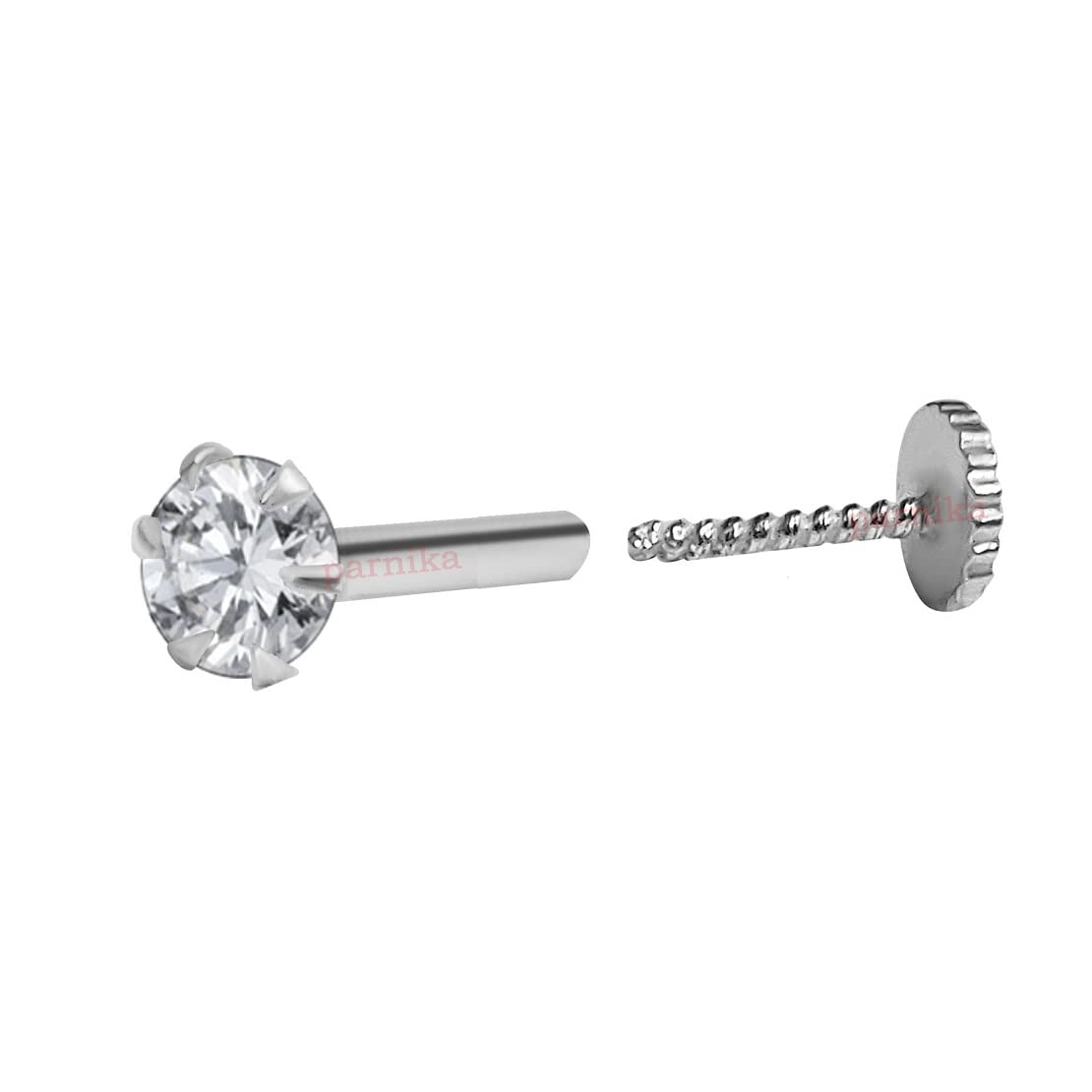 Parnika Solitaire CZ Small Size Piercing Silver Nose Pin With Screw Back in Pure 92.5 Sterling Silver for Girls/Women (White) (B09V76YGCB) Amazon Price History, Amazon Price Tracker