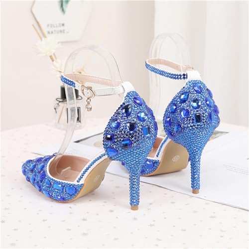 Women's Pointed Toe Rhinestone Stiletto Heel Sexy Sparkly Crystal Satin Ankle Strap Heeled Sandals Wedding Bridal Party Dress Shoes3