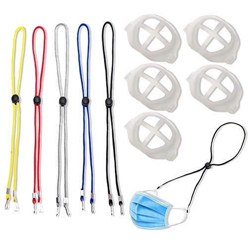 Azanaz Masker Toebehorenset, Masker Lanyards Instelbare lengte met Clips, Siliconenmaskerbeugels Handig en veiligheidshouder, Hanger en Ear Saver, 5 Stukken