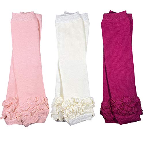 3 Pairs of Girls juDanzy Baby Leg Warmers for Newborn, Infant, Toddler, Child (Newborn (up to 15 pounds), Plum, Rose, Cream Ruffle)