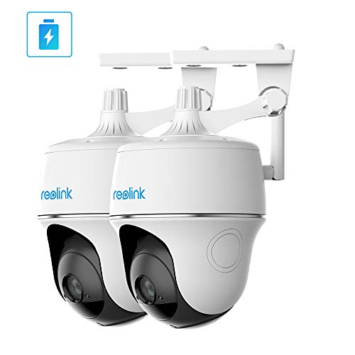Reolink Caméra Surveillance sur Batterie 1080P sans Fil Caméra Solaire Extérieure WiFi avec Pan/Tilt Audio Bidirectionnel Vision Nocturne IR Starlight Fente pour Carte SD, Argus PT (2Pack)