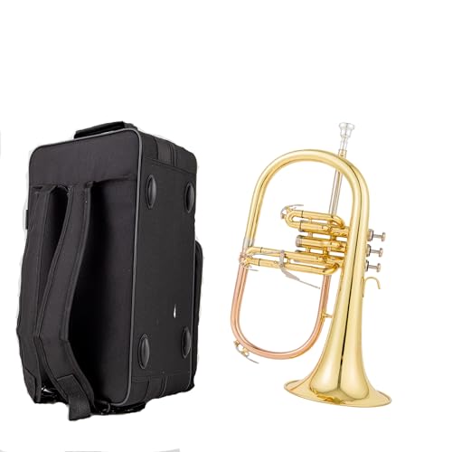 AUROSUS FH-8355 Bb Flugelhorn Messing Flügelhorn Instrument mit Trigger 3 Ventilen und 152mm Schallbecher Inklusive Mundstück und Leichtkoffer Klarlackiertes Bb Flugelhorns für Jazz und Klassik