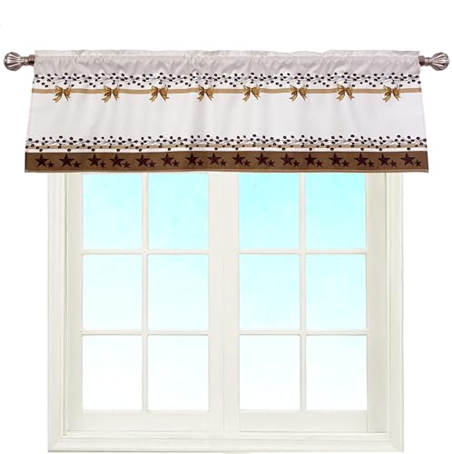 EZ.enjoy Country Stars Bows Red Berry Barn Window Curtain Valance Boho for Decorative Privacy Rod Pocket 52 X 16 Inches