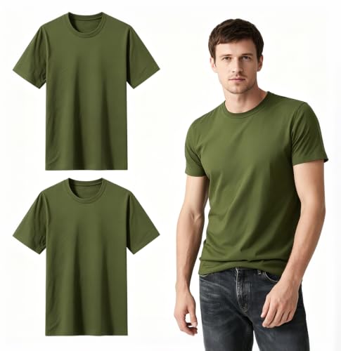 Image of ORJ 2 Pack Men t Shirts Crew Neck Short Sleeve Men's Undershirt Plain Polyester tee Bulk Stretch Soft Tees