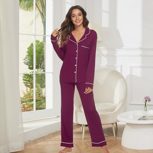 Image of HEARTNICE Womens Pajama Set, Soft Long Sleeve Pajamas & Long Pants with Pockets, Button-up Sleepwear Lounge Pjs