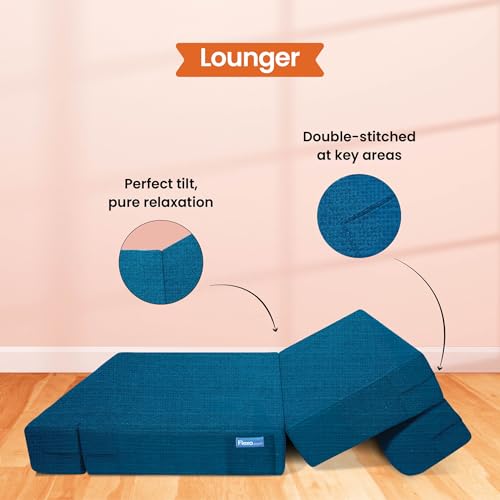 Image of Starlon 2 Seater Sofa Cum Bed Foldable 3-in-1 Sofa Bed with 1 Year Warranty, Washable Jute Fabric Cover & 2 Floral Pillows | Aqua Teal 4x6 Ft