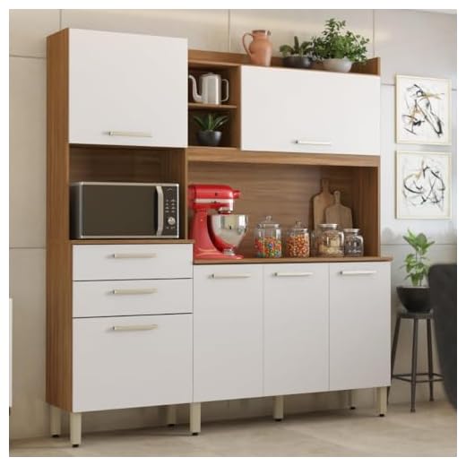 Armário de Cozinha 6 Portas 2 Gavetas Select Demobile Amêndoa/Branco