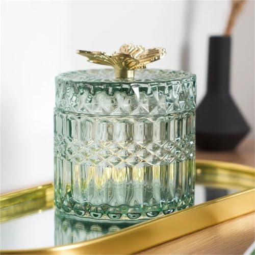 Tarro de cristal con mariposa para organizar algodones en el tocador 7
