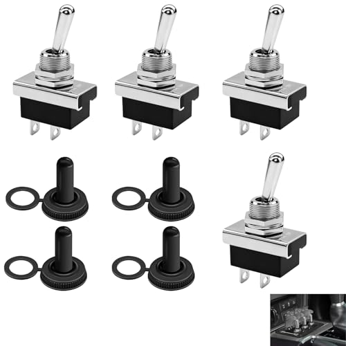 4 PCS KN3(D)-101 Metal Toggle Switch, 12V 25A SPST Toggle Switch ON/OFF Waterproof with Rubber Cover, Magnetic Flick Flip Switch for Auto, Car, Boat, Truck, Workshop, Industrial Applications