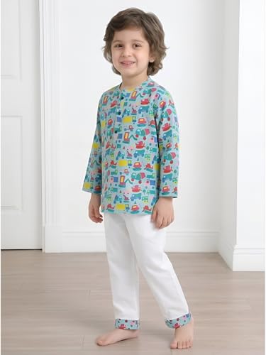 Image of POLKA TOTS 100% Cotton Traditional Nightwear Kurta Pyjama Set | Unisex Night Dress for Kids Girls & Boys | Summer Night Suits for Kids | Ethnic Indian Nightsuit | Cotton Night Suit Combo Set for Baby
