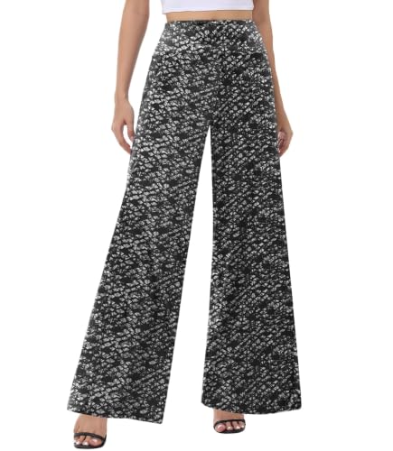 Image of ZOOSIXX Palazzo Wide Leg Pants for Women - High Waist Casual Beach Lounge Pants Loose Flowy Pants Stretchy Trousers