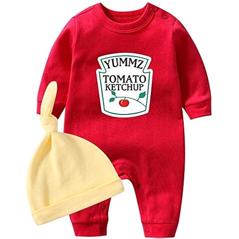 YSCULBUTOL Baby Ketchup Mustard Newborn Tomato Outfit BabyTwins Bodysuit Foodie Gift Set - white - 3-6 Months Cover