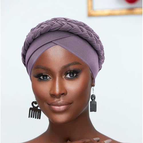 Image of DRESHOW African Women Turban Caps Beanie Twist Headscarf Pre-Tied Double Twisted Braid Hair Cover Wrap Hat Chemo Cancer Cap