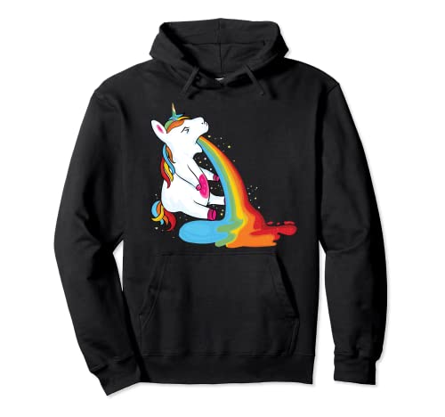 Witziges freches besoffenes Einhorn kotzt Party Regenbogen Pullover Hoodie