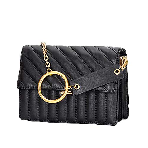 Uhat Sac à main matelassé en cuir véritable avec sangle de chaîne - Noir - Noir , Small