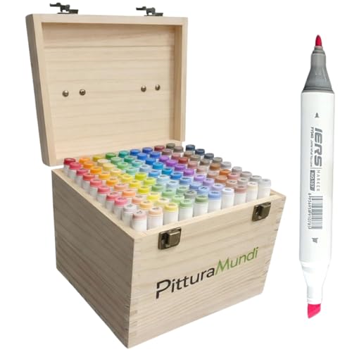 PitturaMundi Set 100 Pennarelli Professionali a Colori - Marcatori Doppia