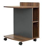 smart-i サイドテーブル キャスター付き 木製 収納付き サイドテーブル ナイトテーブル Olive(オリーブ) (ウッドブラウン/ダークグレー)