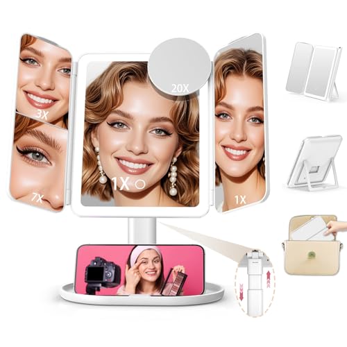 Espejo de maquillaje rectangular con luz y batería recargable