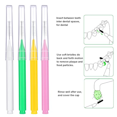 Image of Patelai 100 Pieces Braces Dental Brush for Cleaner Interdental Toothpick Dental Tooth Flossing Head Oral Hygiene Flosser Toothpick Cleaners Tooth Tool(Light Color,Multiple Sizes)