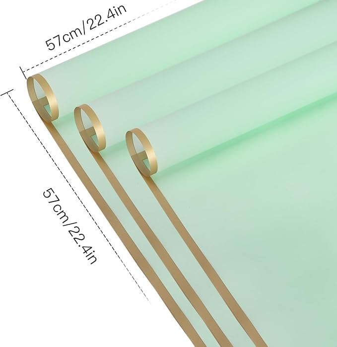 Image of Zarwani - 5 Sheets Korean Style Waterproof Pista Green Bouquet Wrapping Paper (58cm x 58cm, 60 Microns) | Golden Border Design, Giftwrap for Flowers & Gift Wrapping Paper (5,Gold Border Pista Green)
