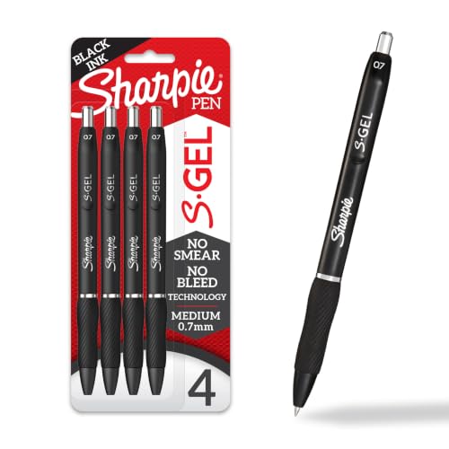 Sharpie S-Gel, Gel Pens, Medium Point (0.7mm), Black Gel Ink Pens, 4 Count