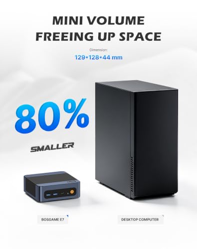 Image of BOSGAME E7 Mini PC, Intel Core 3 100U 16GB DDR4 512GB PCIe SSD | 6C /8T, up to 4.7GHz, Wi-Fi 6 / BT 5.2 / Dual RJ45 LAN, Win 11 Pro 4K Triple Display Mini Computers for Office /Home