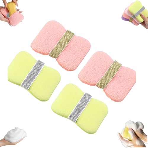 4 pcs espuma baño Nicelifehack doble cara, 2026 esponjas baño antideslizantes 2 en 1 mejoradas, esponjas red para ducha para mujeres y hombres, bolsas jabón creativas, espuma abundante (#D)