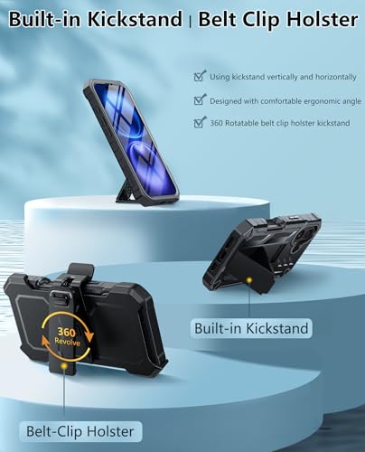 Coque iPhone 16 Plus FNTCASE antichoc noire 6,7" avec béquille intégrée