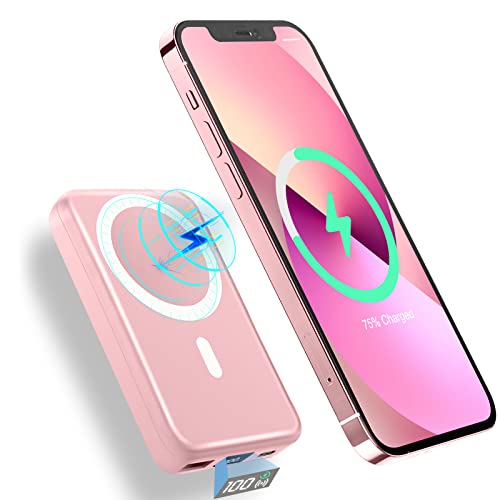 Aoguerbe Magnetic Wireless Portable Charger, 10000Mah Wireless Power Bank Pd 22.5W Fast Charging With Usb-C Led Display Mag-Safe Battery Pack Compatible For Iphone 14/13/12 Pro/Mini/Pro Max (Pink) #TOP2