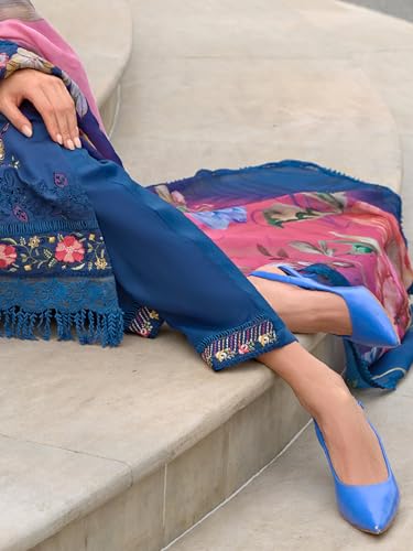 Image of INDO ERA Women's Pure Silk Kurta and Pant with Dupatta Set