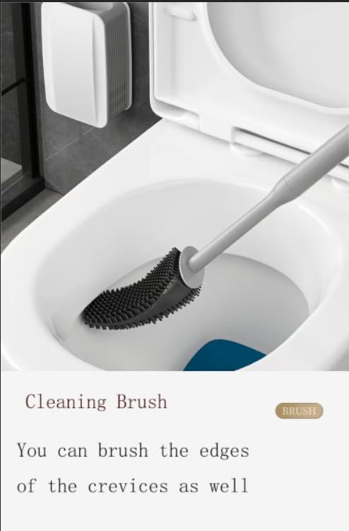 Image of Removable Toilet Brush Set, Soft and Medium Bristles for Cleaning Hygienic Corners, Comes with Suction Cup Seamless Hooks, Grey