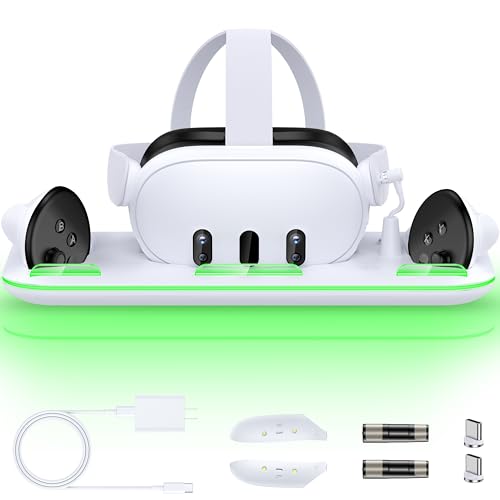 Charging Dock & Headset Stand for Meta Quest 3/3s, Fast Charging Station with 2 Controller...