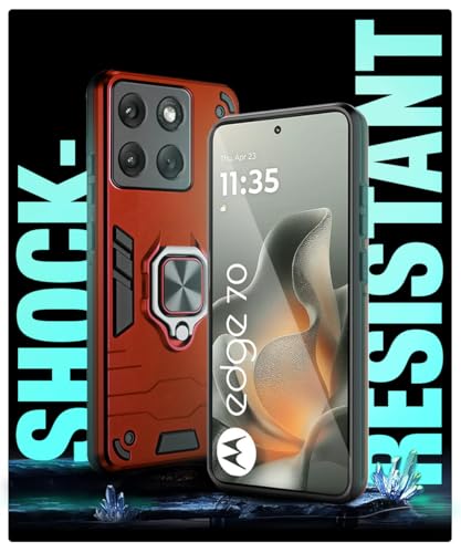 Image of WOW IMAGINE Shock Proof Back Case Mobile Cover for Motorola Moto Edge 70 5G 2025 | Back Cover Case (Tough Armor | Hybrid PC + TPU | Ring Holder & in-Built Kickstand | Red)