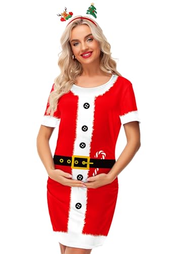 Deerose Fantasia feminina de Natal para grávidas, vestido de festa de Natal, Papai Noel, M