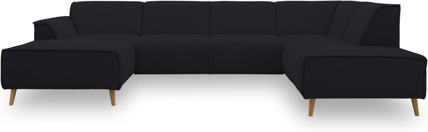DOMO. collection Wohnlandschaft Jules FK, skandinavisches Sofa mit Federkern, Couch in U-Form mit Holzfüßen, 333 x 191 x 81 cm (BxTxH), Longchair rechts, schwarz