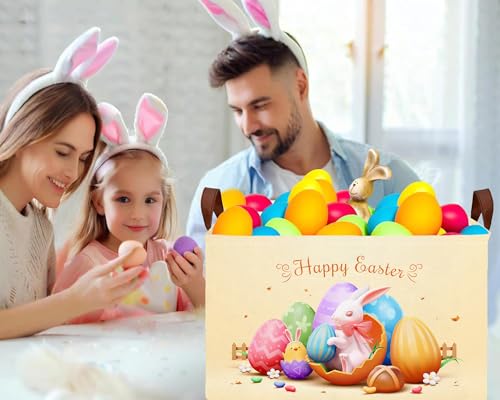 Image of Large Rectangular Easter Baskets Empty Waterproof Boy Toy Box Foldable Kid's Gifts Storage Bin Spring Room Decor(Shell Breaking Rabbit Chicken)
